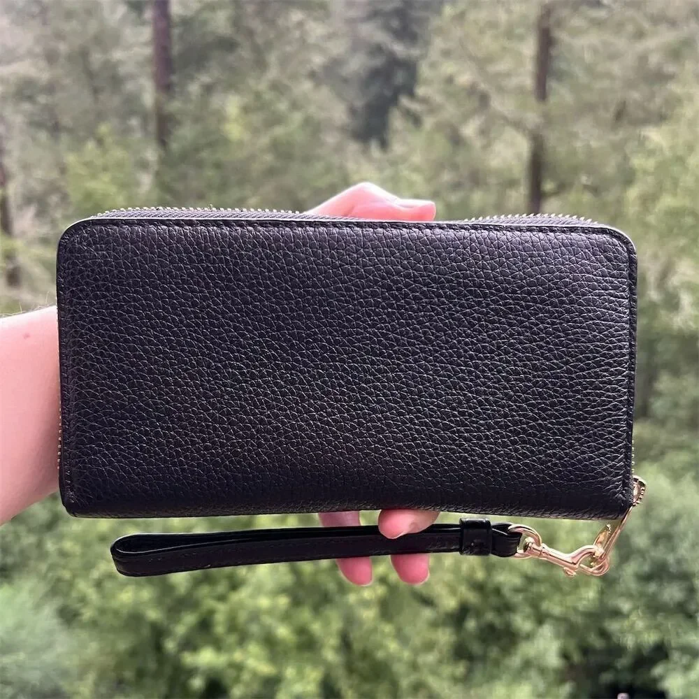 COACH Black Leather Phone Wallet Wristlet with Gold Hardware AUTHENTIC